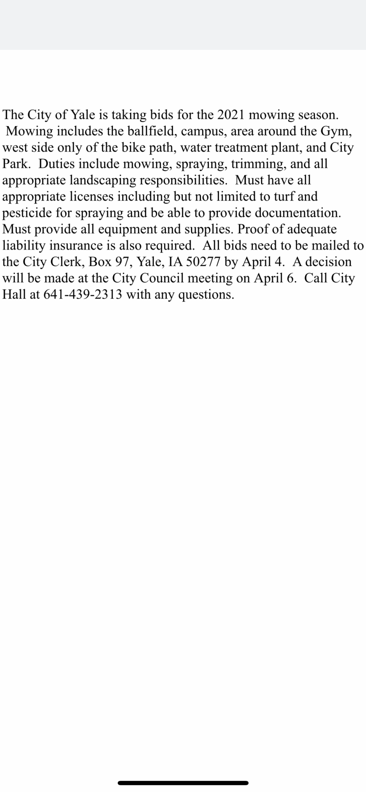 City of Yale Yale, Iowa